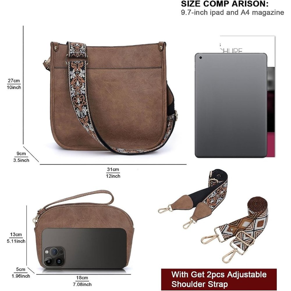Crossbody Bag Purse for Women 2Pcs Leather Hobo Handbag Wallet Set With … - Picture 2 of 6